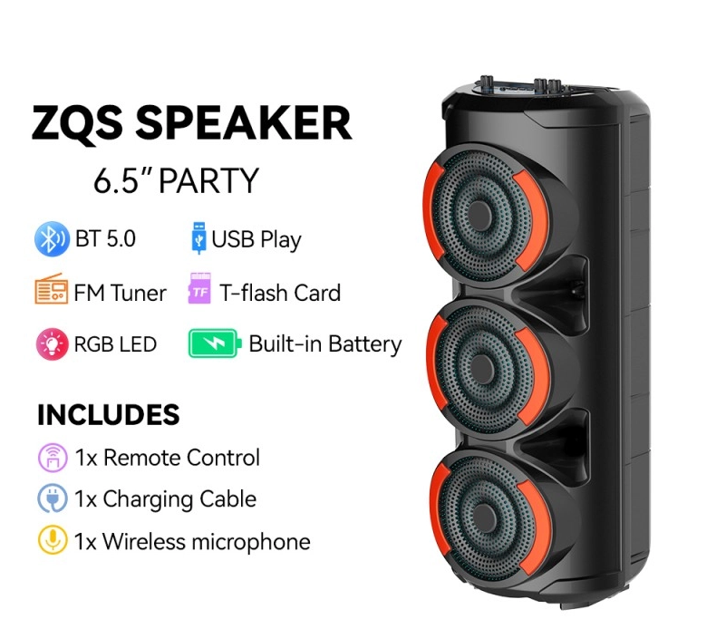 Sing-e ZQS3601 multi-function Bluetooth audio system | 6.5-inch speaker, wireless microphone, 7-color lights, support AUX/USB/TF card/radio, Type-C charging, 20W power, suitable for family parties and KTV