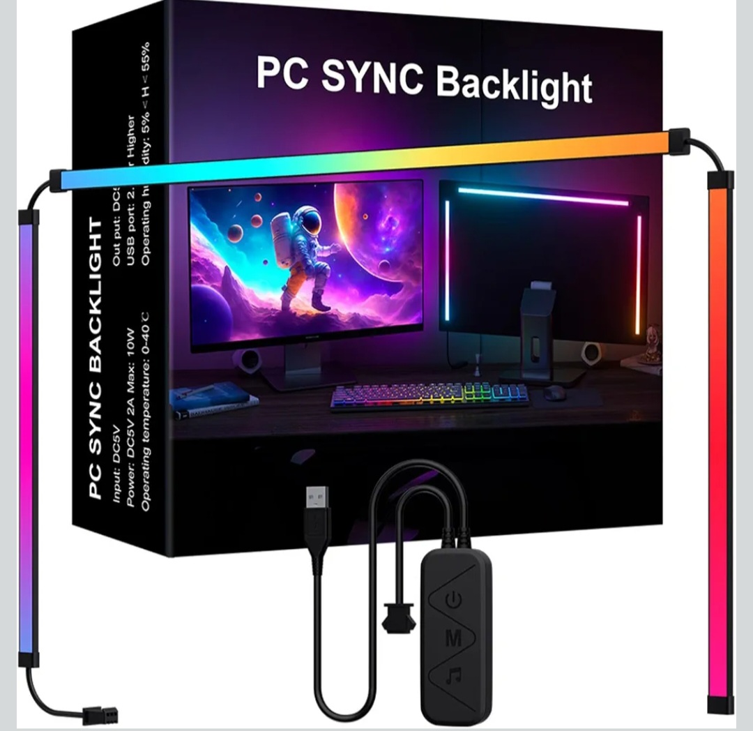 RGB Phantom Ambiyans Ekranı LED Işık Çubuğu Müzik Ritmi Dinamik Işık Senkronizasyonu Yazılımla Kontrol Edilebilir Renk Dinamik Mod Müzik Modu Işık Şeridi (27inch)